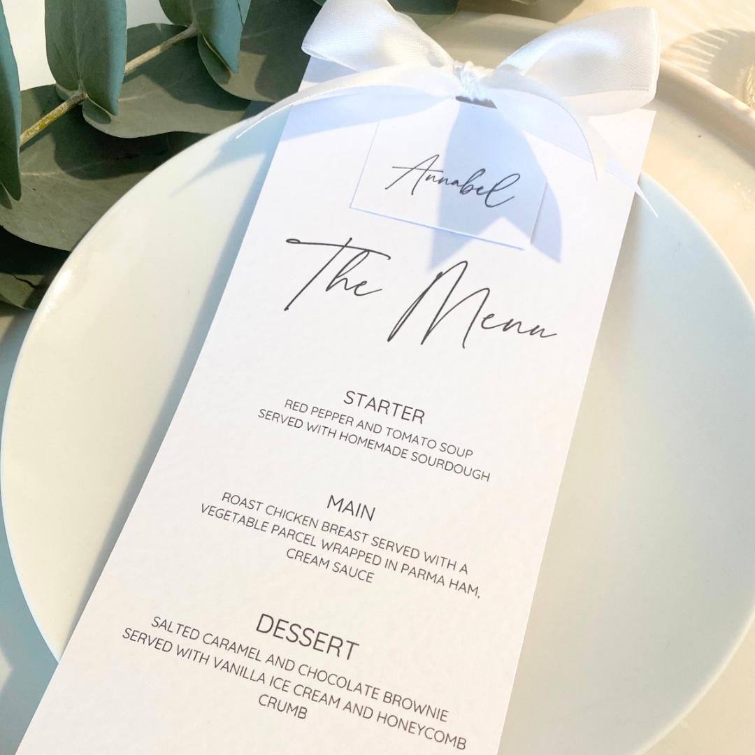 Annabel - Menu Card with Guest Name and Bow