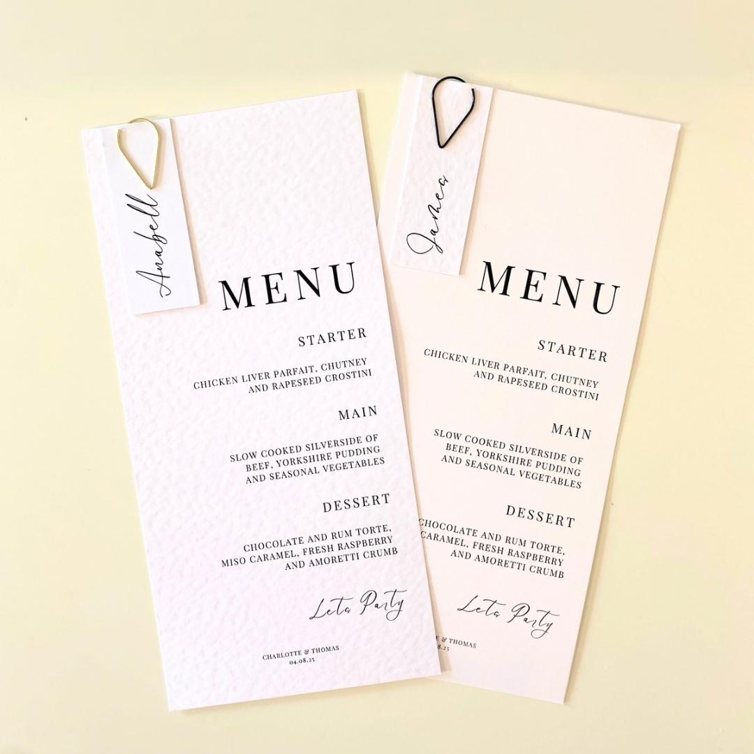 Charlotte - Menu Card with Guest Name Tag