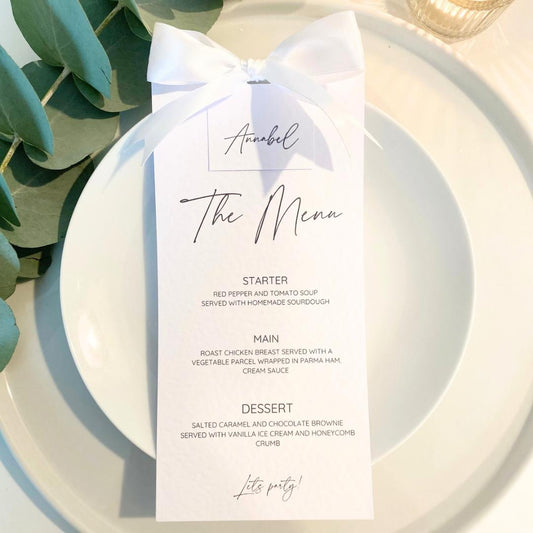 Annabel - Menu Card with Guest Name and Bow