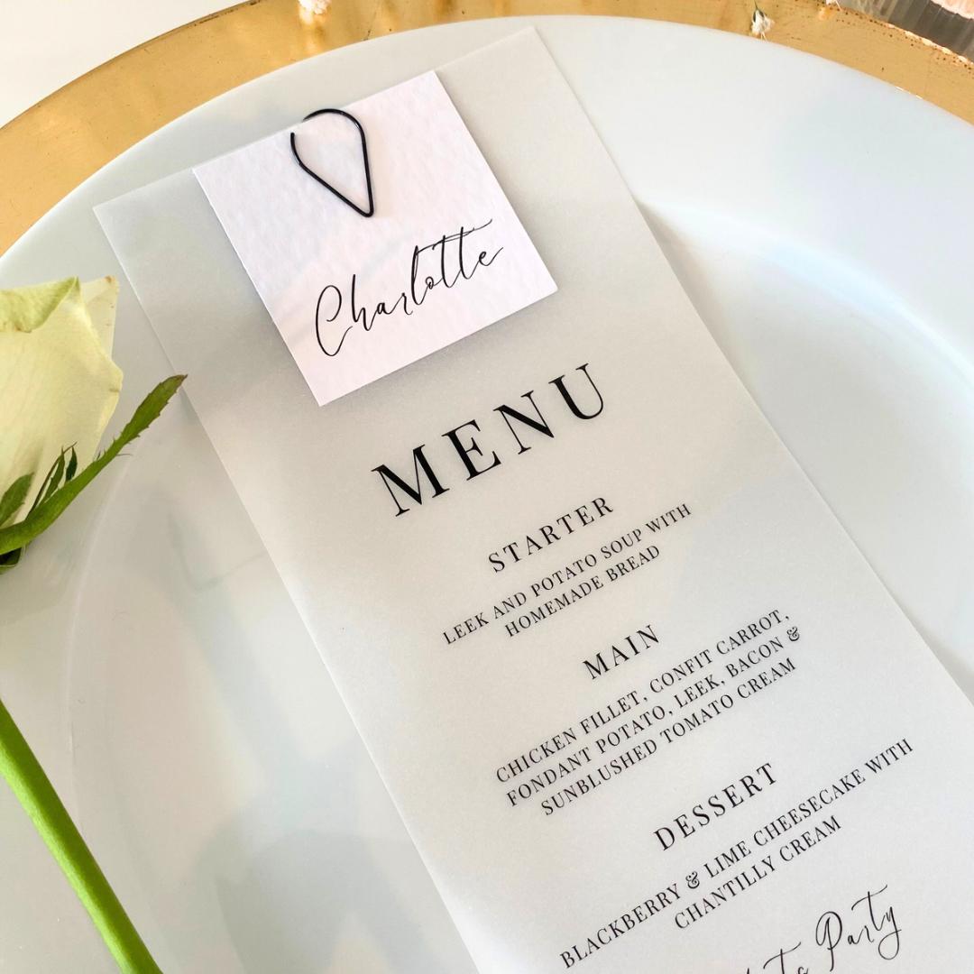Charlotte - Menu Card with Square Guest Name Tag