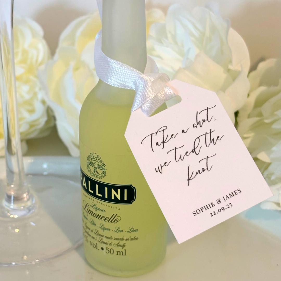 Wedding favour bottle tags