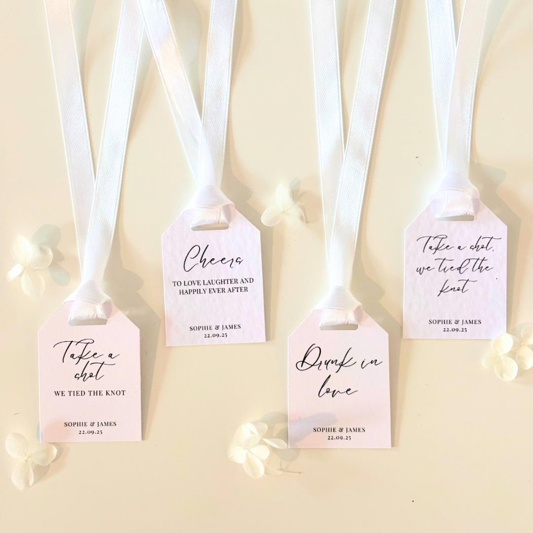 Wedding favour bottle tags